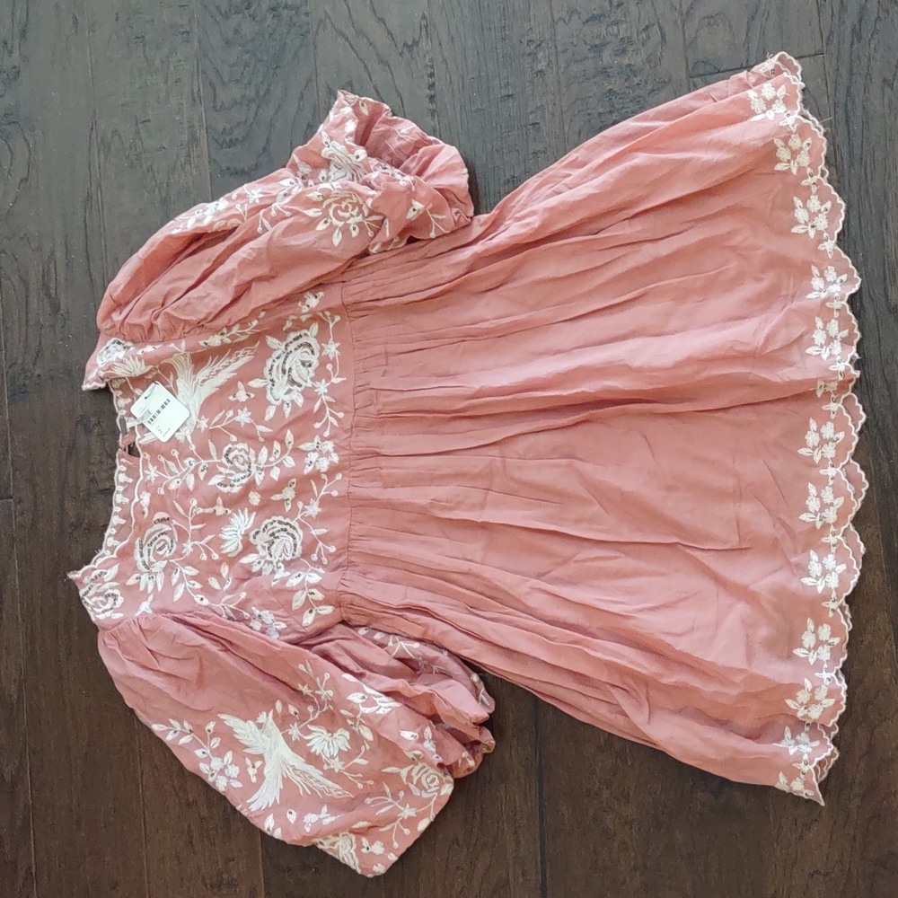 Stunning Embroidered Free People Pink Mini Dress size 2